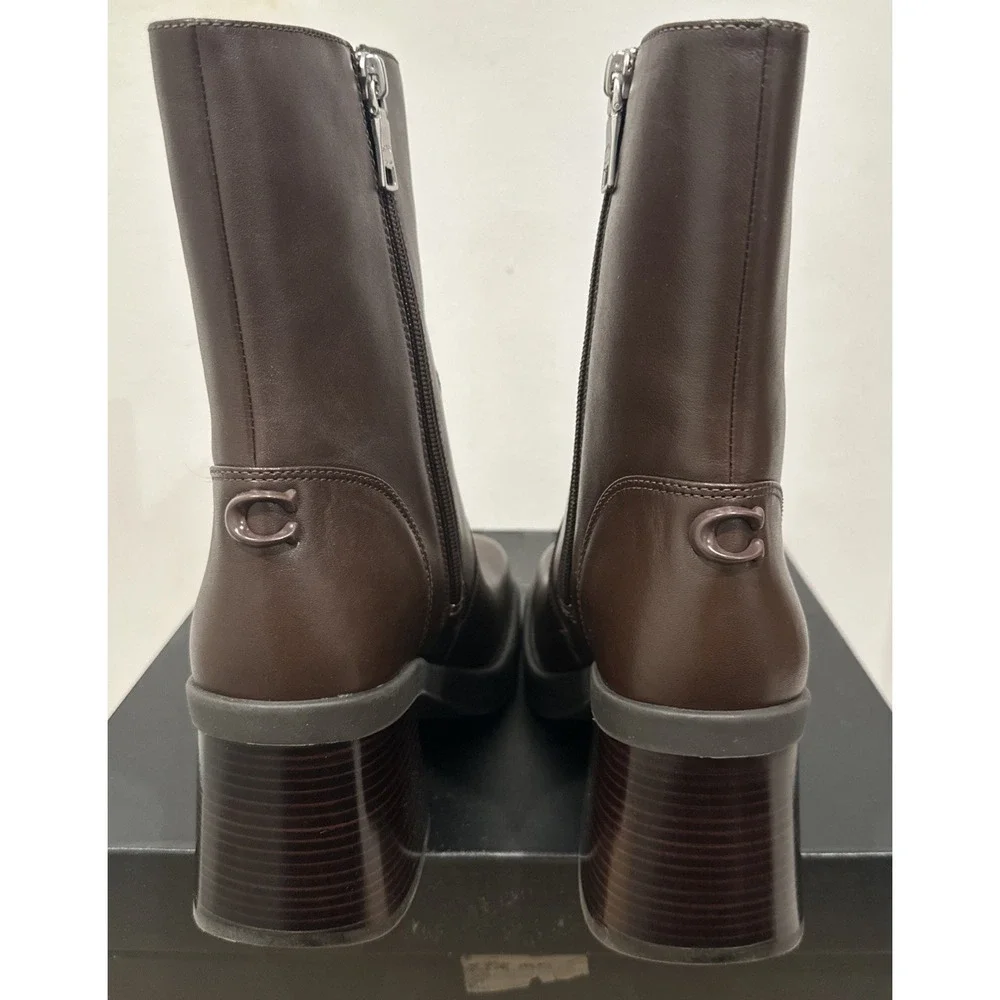 COACH Women Size 9.5B Sculpted C Leather Booties Maple Classic Sporty - Picture 10 of 16